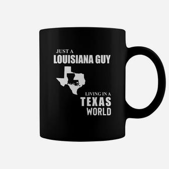 Just A Louisiana Guy Living In A Texas World Map Shirt Coffee Mug - Seseable