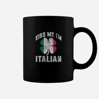 Kiss Me I Am Italian Vintage Green Shamrock St Patricks Day Coffee Mug - Seseable