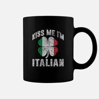 Kiss Me Im Italian Vintage Green Shamrock St Patricks Day Coffee Mug - Seseable