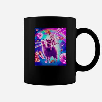 Laser Eyes Space Cat Riding Pug Llama Rainbow Coffee Mug - Seseable