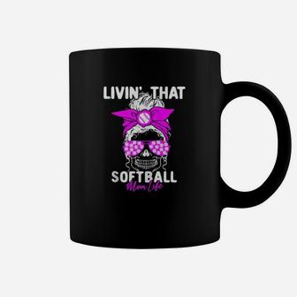 Livin That Softball Life Momlife Skull Cool Mom Sports Coffee Mug - Seseable