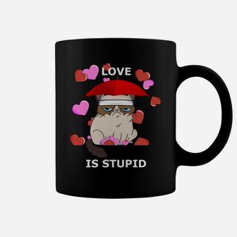 Love Is Stupid Valentines Cat Angry Miserable Grumpy Coffee Mug - Seseable