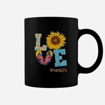 Love Nana Life Flip Flops Hippie Sunflower Summer Coffee Mug - Seseable