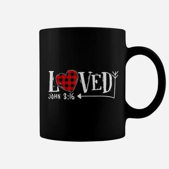 Loved John 3 16 Red Plaid Heart Christian Valentine's Day Coffee Mug - Seseable