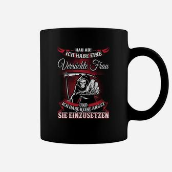 Lustiges Herren Tassen Verrückte Frau Spruch, Schwarzes Freizeitshirt - Seseable