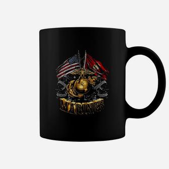 Marine Corps Double Flag Gold Globe Marine Corps Coffee Mug - Seseable