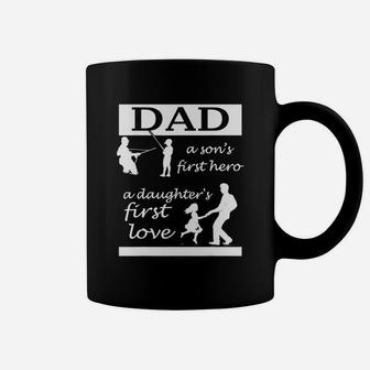 Mens Dad A Son First Hero A Daughters First Love Father Day Gift Coffee Mug - Seseable