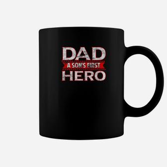 Mens Dad A Sons First Hero Fathers Day Gift Coffee Mug - Seseable