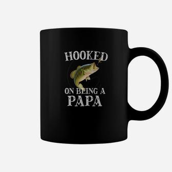 Mens Hooked On Being A Papa Quote Funny Fishing Grandpa Gift Premium Coffee Mug - Seseable