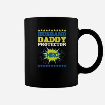 Mens Husband Daddy Protector Hero Dad Papa Fathers Day Coffee Mug - Seseable