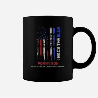 Men's I Back The Blue For My Son Thin Blue Line Police Dad T Shirt Coffee Mug - Seseable