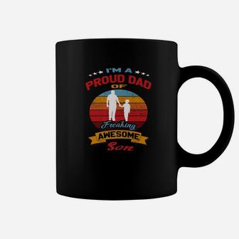 Mens Im A Proud Dad Of Freaking Awesome Son Daddy Gift Premium Coffee Mug - Seseable