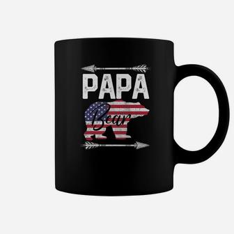Mens Papa Bear Fathers Day 4th Of July American Flag Dad Coffee Mug - Seseable