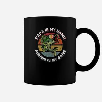 Mens Papa Is My Name Fishing Is My Game Fathers Day Fishing Gift Premium Coffee Mug - Seseable