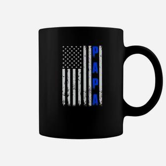 Mens Police Papa Thin Blue Line Fathers Day Gift From Daughter Premium Coffee Mug - Seseable