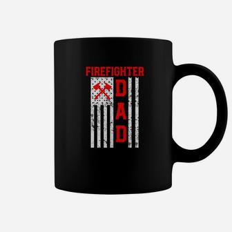 Mens Proud Firefighter Dad American Flag Thin Red Line Father Premium Coffee Mug - Seseable