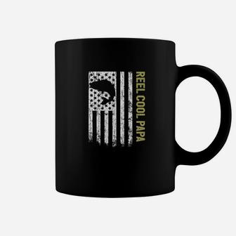 Mens Reel Cool Papa Fishing Gifts Fathers Day American Flag Premium Coffee Mug - Seseable