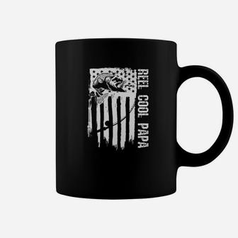 Mens Reel Cool Papa Fishing Shirt Patriotic American Flag Usa Coffee Mug - Seseable