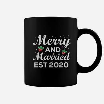 Merry And Married Est 2020 Newlywed Husband Wife Christmas Coffee Mug - Seseable