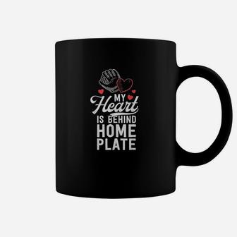 Mom Baseball My Heart Is Behind Home Plate Catcher Coffee Mug - Seseable
