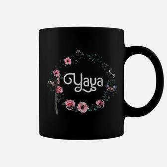 Mothers Day Gift For Greek Grandma Men Women Floral Yaya Coffee Mug - Seseable