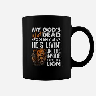 My Gods Not Dead Lion Christian Christ Cross Faith Coffee Mug - Seseable