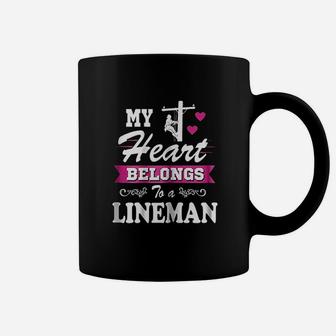 My Heart Belongs To A Lineman Wife Or Girlfriend Coffee Mug - Seseable