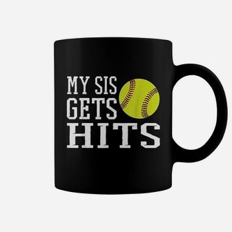 My Sis Gets Hits Softball Brother And Sister Softball Coffee Mug - Seseable