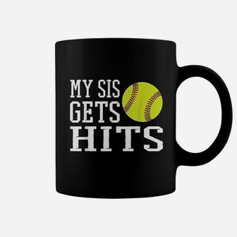 My Sis Gets Hits Softball Brother Sister Softball Coffee Mug - Seseable