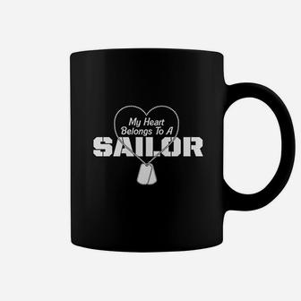 Navy Wife Girlfriend My Heart Belongs To A Sailor Coffee Mug - Seseable