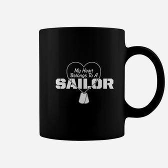 Navy Wife Girlfriend My Heart Belongs To A Sailor Missy Fit Ladies Coffee Mug - Seseable