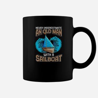 Never Underestimate Old Man Sailboa Boat Papa Dad Coffee Mug - Seseable