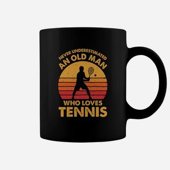 Never Underestimated An Old Man Funny Vintage Tennis Gift Coffee Mug | Seseable CA