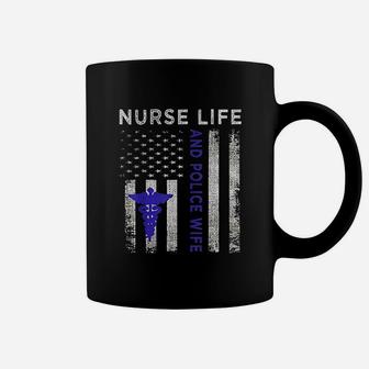 Nurse Life And Police Wife Vintage Flag American Coffee Mug - Seseable