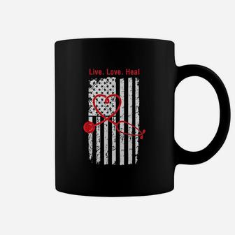 Nurse Us American Flag Cool Nursing Graduate Gift Live Love Heal Coffee Mug - Seseable