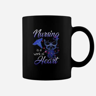 Nursing Is A Work Of Heart Butterfly Gift For Nurses Coffee Mug - Seseable