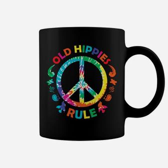 Old Hippies Rule Tie Dye Peace Sign Vinatge Hippie Coffee Mug - Seseable