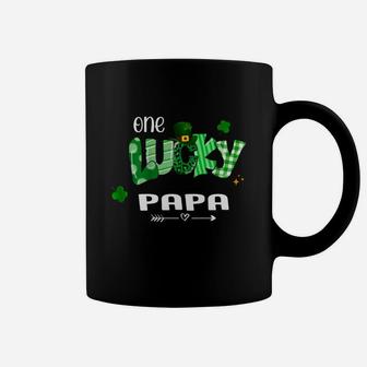 One Lucky Papa Shamrock Leopard Green Plaid St Patrick Day Family Gift Coffee Mug - Seseable