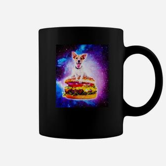 Outer Space Galaxy Dog Riding Burger Premium Coffee Mug - Seseable