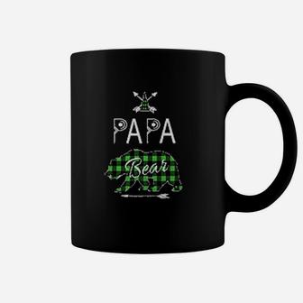 Papa Bear Buffalo Plaid Green Family Christmas Camping Coffee Mug - Seseable
