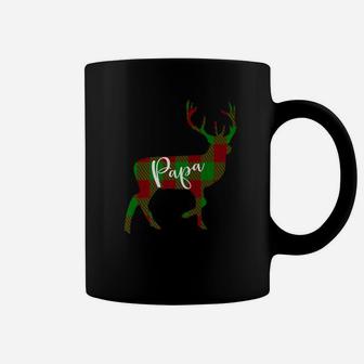 Papa Reindeer Plaid Pajama Matching Family Christmas Coffee Mug - Seseable