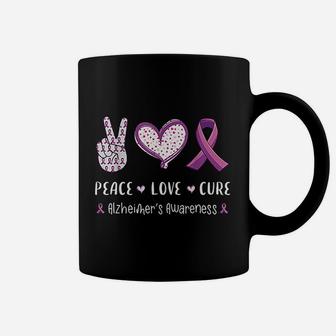 Peace Love Cure Alzheimers Awareness Men Women Kids Coffee Mug - Seseable