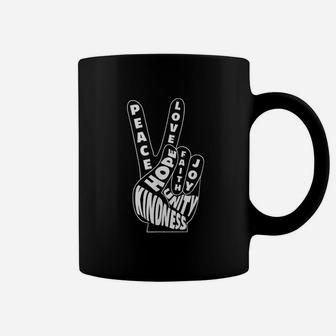 Peace Love Hand Sign Kindness Unity 60s Retro Coffee Mug - Seseable