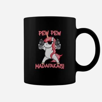 Pew Pew Madafakas Cool Unicorn With Glasses Coffee Mug - Seseable