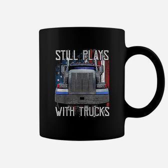 Plays With Trucks Funny Truck Driver American Flag Coffee Mug - Seseable