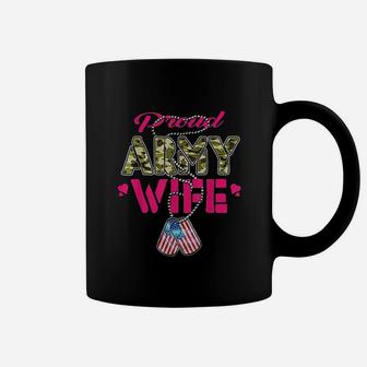 Proud Army Wife Camo Us Flag Dog Tags Military Spouse Gift Coffee Mug - Seseable