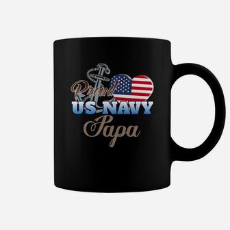 Proud Us Navy Papa Shirt Navy Papa Patriotic Heart Coffee Mug - Seseable