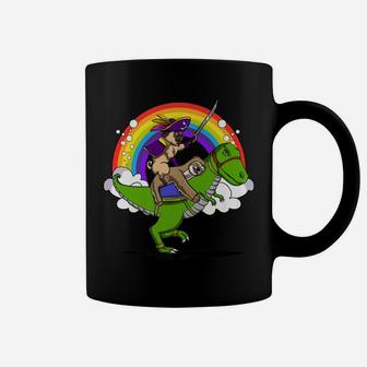 Pug Dog On Sloth Riding Trex Dinosaur Rainbow Funny Coffee Mug - Seseable