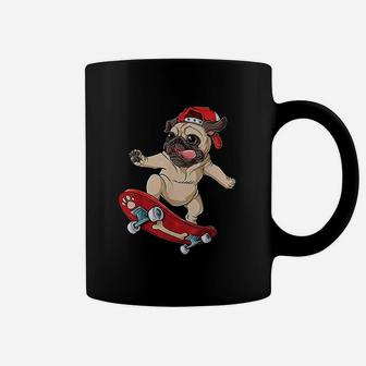 Pug Skateboard Dog Puppy Funny Skater Skateboarding Coffee Mug - Seseable