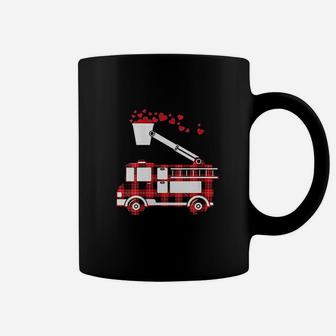 Red Plaid Fire Truck Funny Fireman Valentines Day Coffee Mug - Seseable